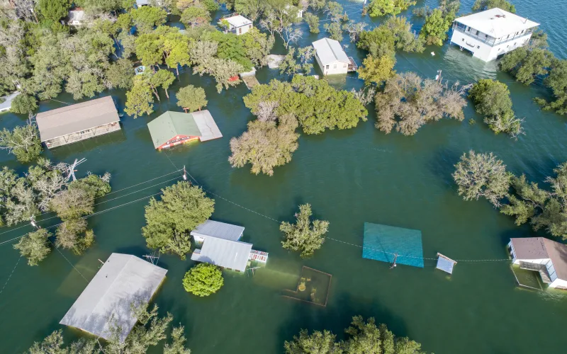 A flooded suburban area